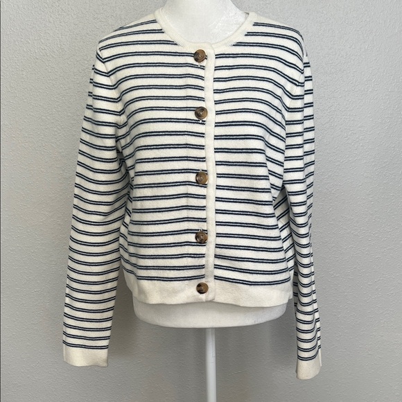 Ann Taylor Striped Cardigan Navy/Ivory Size Medium - Picture 1 of 8